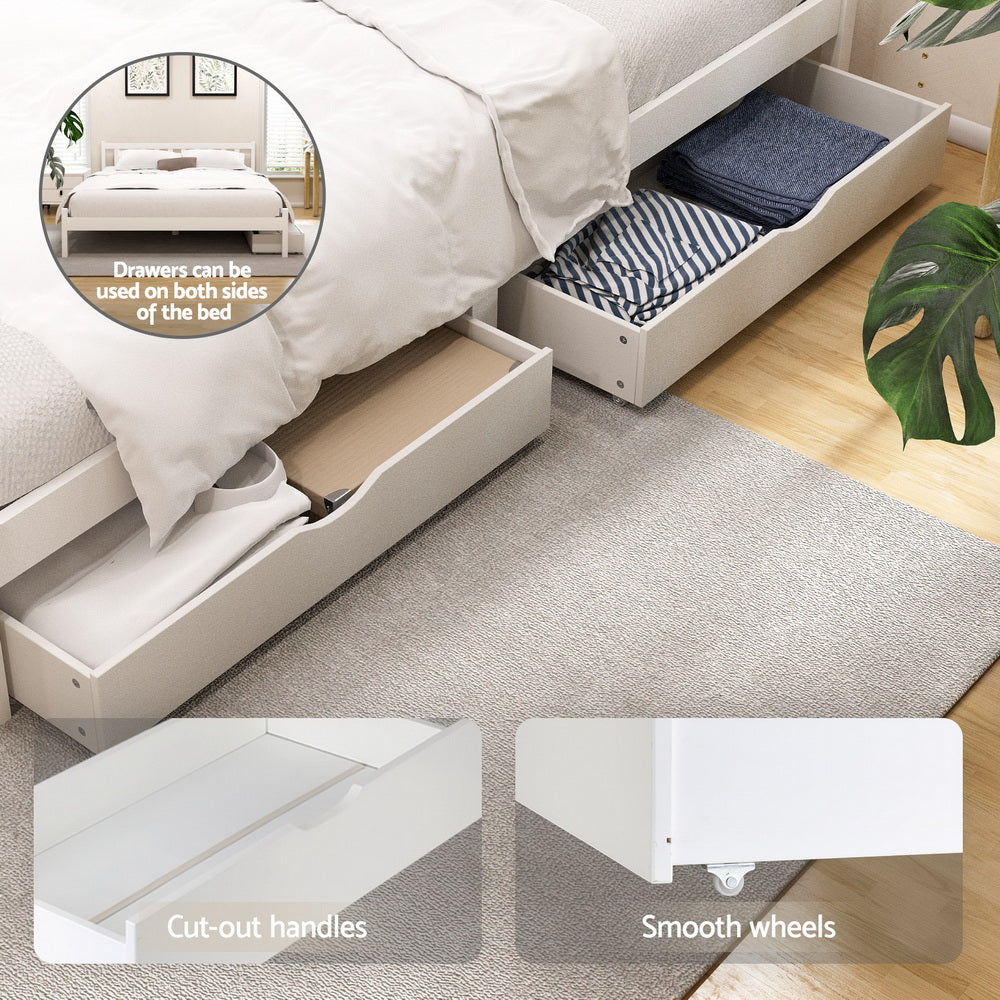 Artiss Bed Frame Queen Size Wooden Platform with 2 Storage Drawers White-Furniture &gt; Bedroom &gt; Beds &amp; Bed Frames-PEROZ Accessories