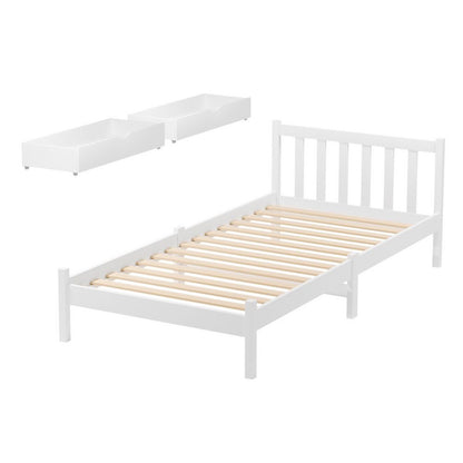Artiss Bed Frame Single Size Wooden Platform with 2 Storage Drawers White SOFIE-Furniture > Bedroom > Beds &amp; Bed Frames-PEROZ Accessories