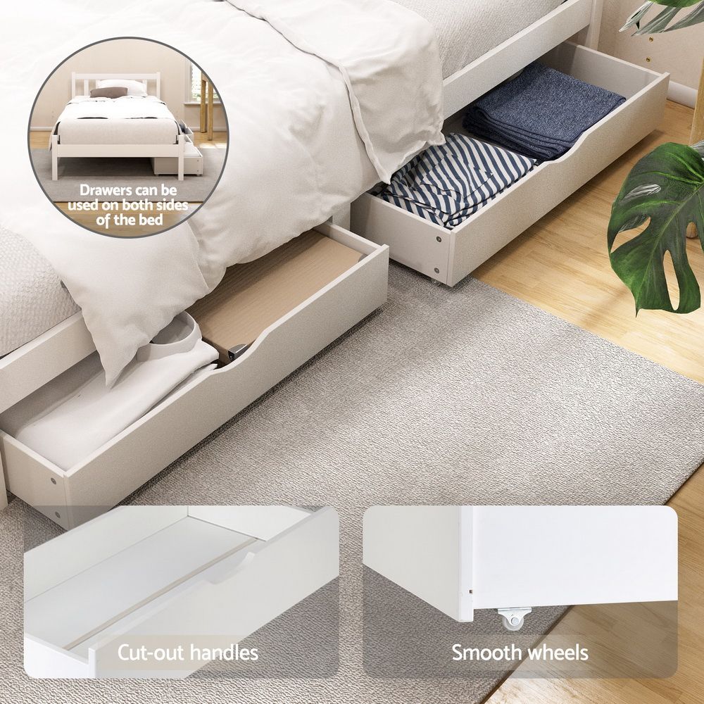 Artiss Bed Frame Single Size Wooden Platform with 2 Storage Drawers White SOFIE-Furniture > Bedroom > Beds &amp; Bed Frames-PEROZ Accessories