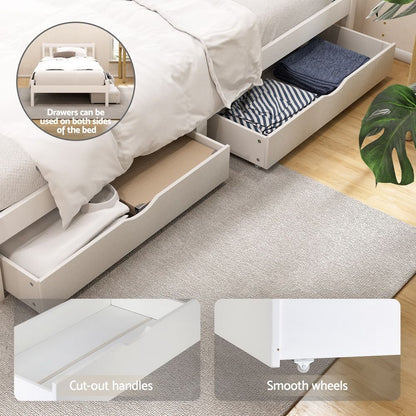 Artiss Bed Frame Single Size Wooden Platform with 2 Storage Drawers White SOFIE-Furniture > Bedroom > Beds &amp; Bed Frames-PEROZ Accessories