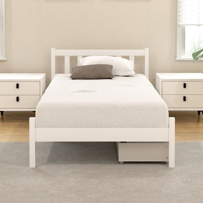 Artiss Bed Frame Single Size Wooden Platform with 2 Storage Drawers White SOFIE-Furniture > Bedroom > Beds &amp; Bed Frames-PEROZ Accessories