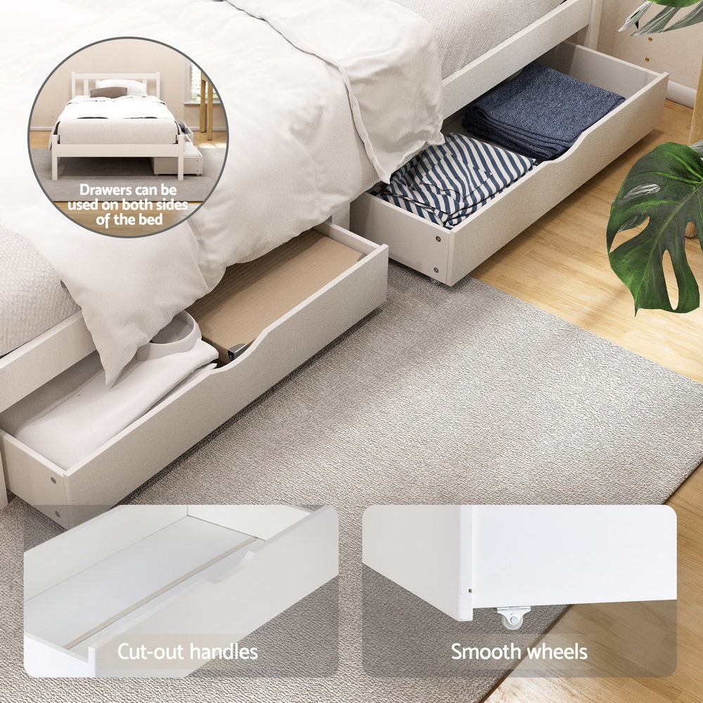 Artiss Bed Frame Single Size Wooden Platform with 2 Storage Drawers White SOFIE-Furniture &gt; Bedroom &gt; Beds &amp; Bed Frames-PEROZ Accessories