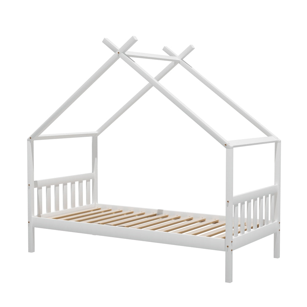 Artiss Bed Frame Wooden Base Kids Single Timber House Beds White-Furniture &gt; Bedroom &gt; Beds &amp; Bed Frames-PEROZ Accessories