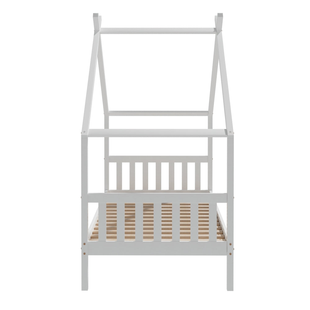 Artiss Bed Frame Wooden Base Kids Single Timber House Beds White-Furniture &gt; Bedroom &gt; Beds &amp; Bed Frames-PEROZ Accessories