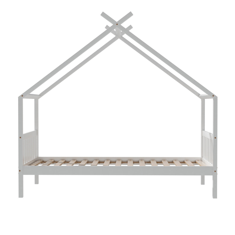 Artiss Bed Frame Wooden Base Kids Single Timber House with 2 Storage Drawers Beds White-Furniture &gt; Bedroom &gt; Beds &amp; Bed Frames-PEROZ Accessories