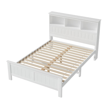 Artiss Bed Frame Double Size Wooden with 3 Shelves Bed Head White-Furniture &gt; Bedroom &gt; Beds &amp; Bed Frames-PEROZ Accessories