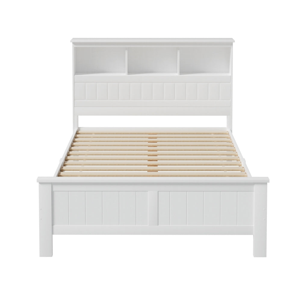 Artiss Bed Frame Double Size Wooden with 3 Shelves Bed Head White-Furniture &gt; Bedroom &gt; Beds &amp; Bed Frames-PEROZ Accessories