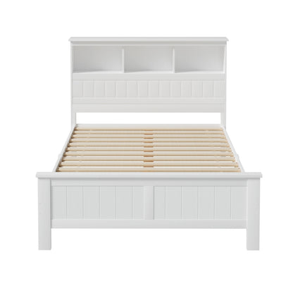 Artiss Bed Frame Double Size Wooden with 3 Shelves Bed Head White-Furniture &gt; Bedroom &gt; Beds &amp; Bed Frames-PEROZ Accessories