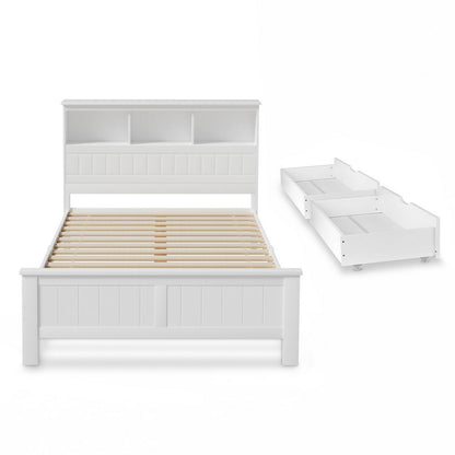 Artiss Bed Frame Double Size Wooden with 3 Shelves Bed Head White-Furniture &gt; Bedroom &gt; Beds &amp; Bed Frames-PEROZ Accessories
