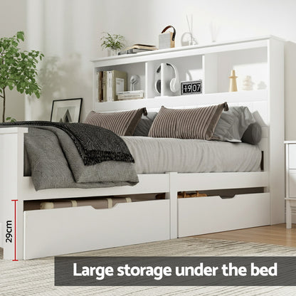 Artiss Bed Frame Double Size Wooden with 3 Shelves Bed Head White-Furniture &gt; Bedroom &gt; Beds &amp; Bed Frames-PEROZ Accessories
