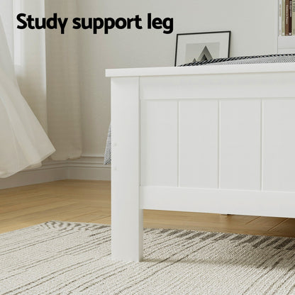 Artiss Bed Frame Double Size Wooden with 3 Shelves Bed Head White-Furniture &gt; Bedroom &gt; Beds &amp; Bed Frames-PEROZ Accessories
