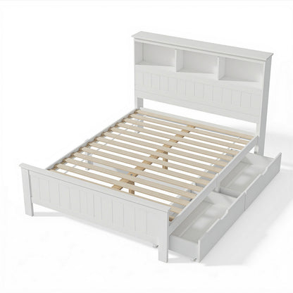 Artiss Bed Frame Double Size Wooden with 3 Shelves Bed Head White-Furniture &gt; Bedroom &gt; Beds &amp; Bed Frames-PEROZ Accessories