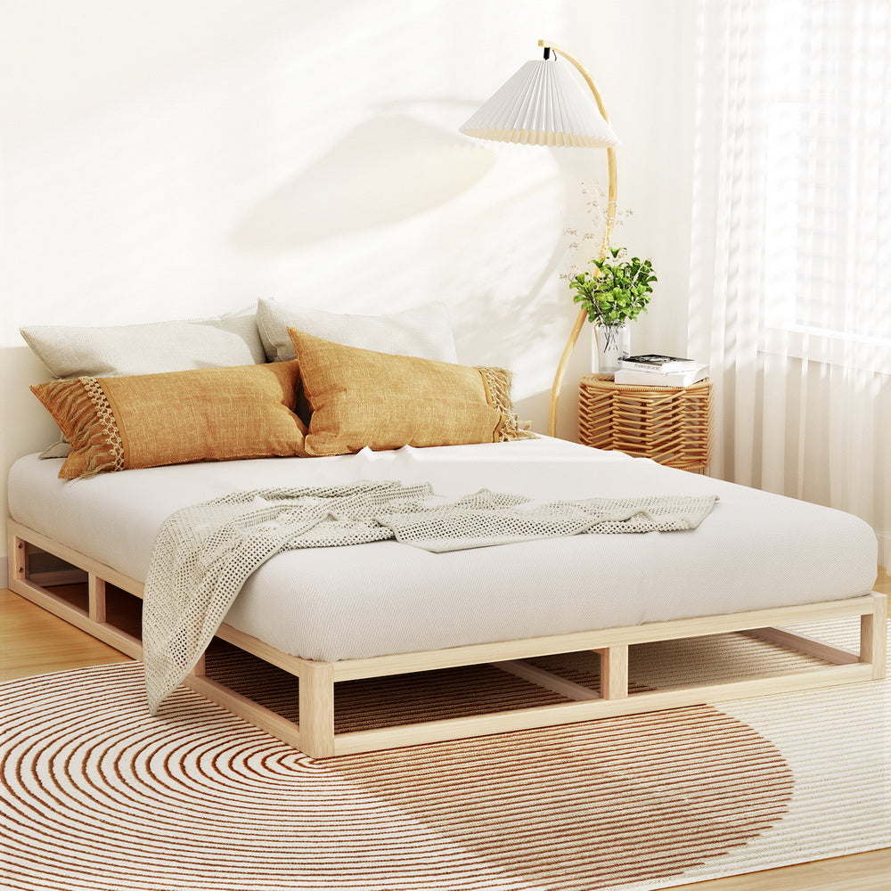 Artiss Bed Frame Queen Size Wooden Base Mattress Platform Timber Pine KALAM-Furniture &gt; Bedroom-PEROZ Accessories