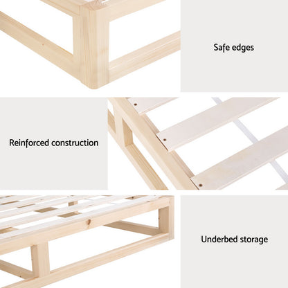 Artiss Bed Frame Queen Size Wooden Base Mattress Platform Timber Pine KALAM-Furniture &gt; Bedroom-PEROZ Accessories