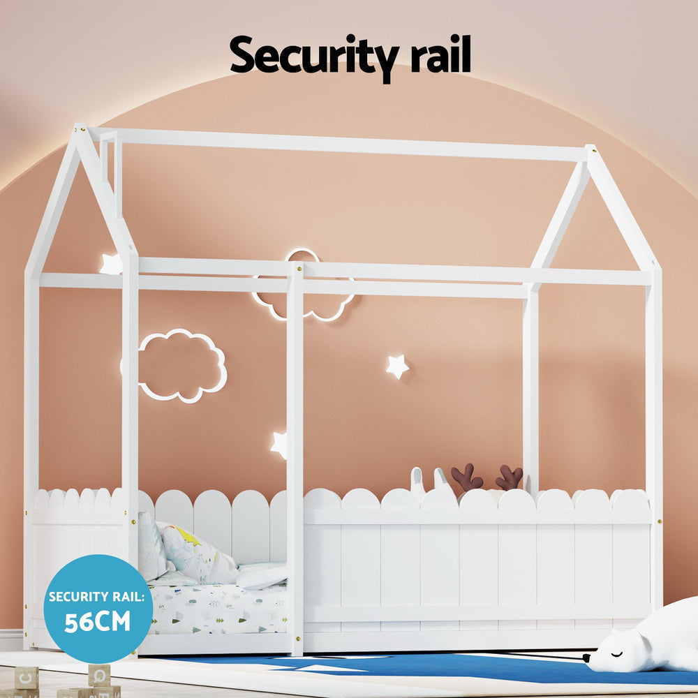 Artiss Bed Frame Wooden Kids House Single Frame White KORI-Furniture &gt; Bedroom-PEROZ Accessories