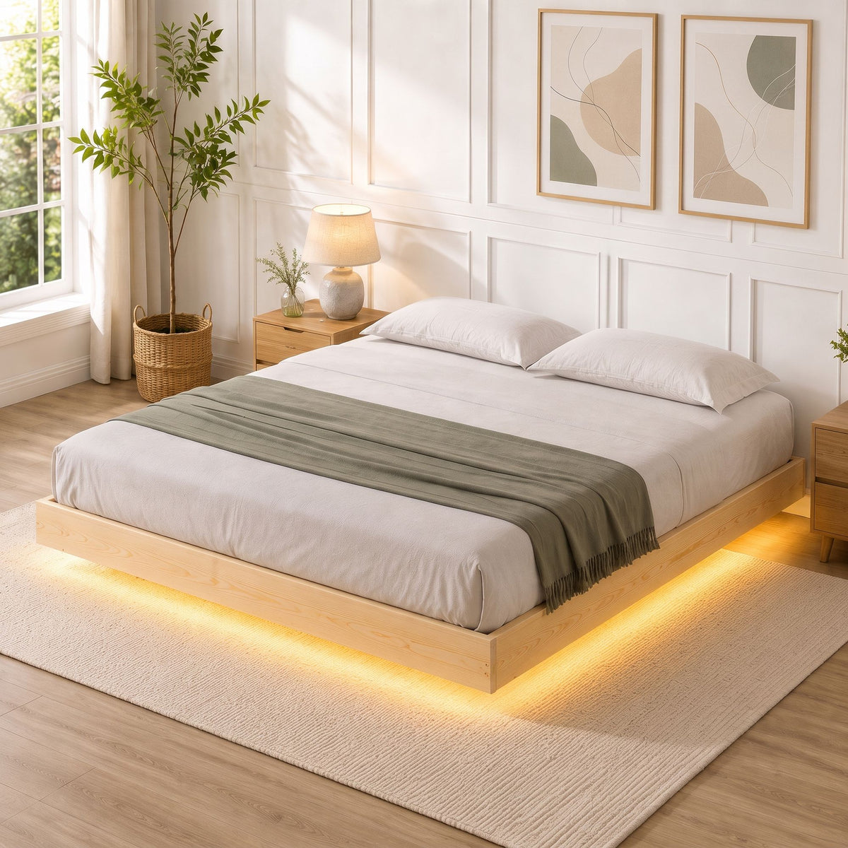Artiss Bed Frame Double Size Floating Wooden Mattress Base Platform Timber ODIN-Furniture > Bedroom-PEROZ Accessories