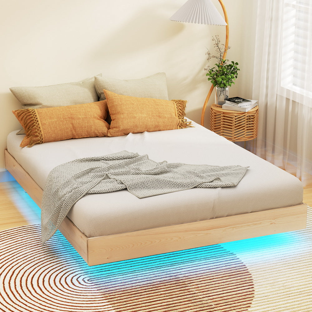 Artiss Bed Frame Queen Size Floating Wooden Mattress Base Platform Timber ODIN-Furniture &gt; Bedroom-PEROZ Accessories