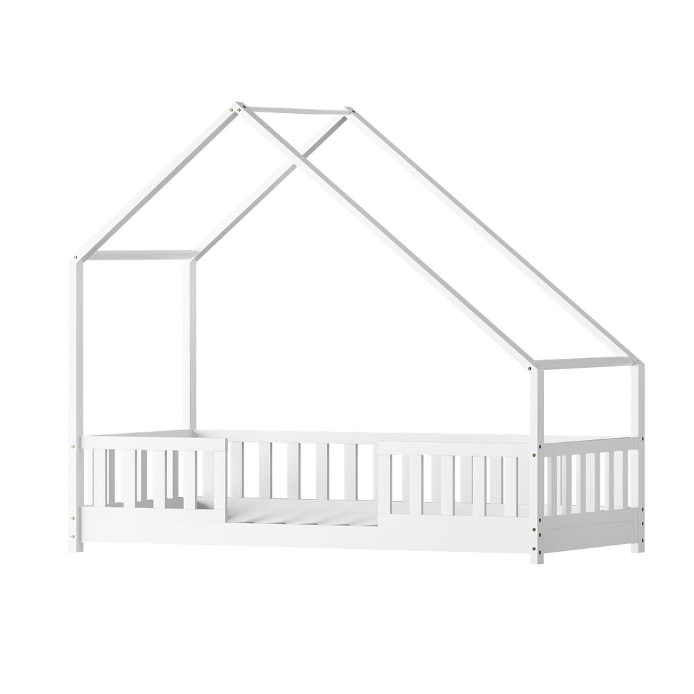 Artiss Bed Frame Wooden Kids House Single Frame White PAVO-Furniture &gt; Bedroom-PEROZ Accessories