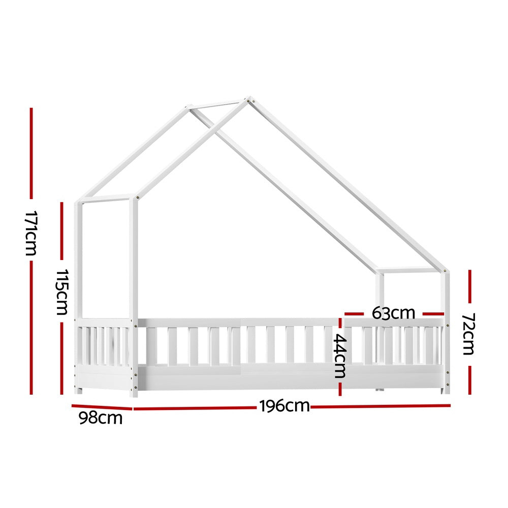 Artiss Bed Frame Wooden Kids House Single Frame White PAVO-Furniture &gt; Bedroom-PEROZ Accessories