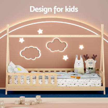 Artiss Bed Frame Wooden Kids House Frames Oak PUAH-Furniture &gt; Living Room-PEROZ Accessories