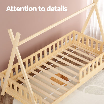 Artiss Bed Frame Wooden Kids House Frames Oak PUAH-Furniture &gt; Living Room-PEROZ Accessories