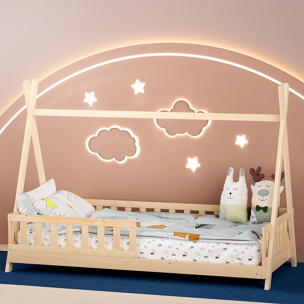 Artiss Bed Frame Wooden Kids House Frames Oak PUAH-Furniture &gt; Living Room-PEROZ Accessories