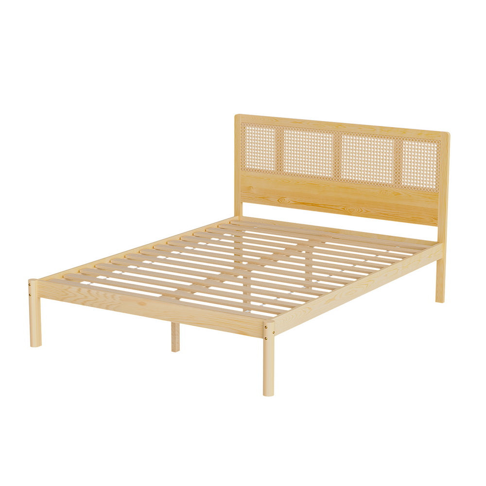 Artiss Bed Frame Double Size Rattan Wooden RITA-Furniture &gt; Bedroom-PEROZ Accessories