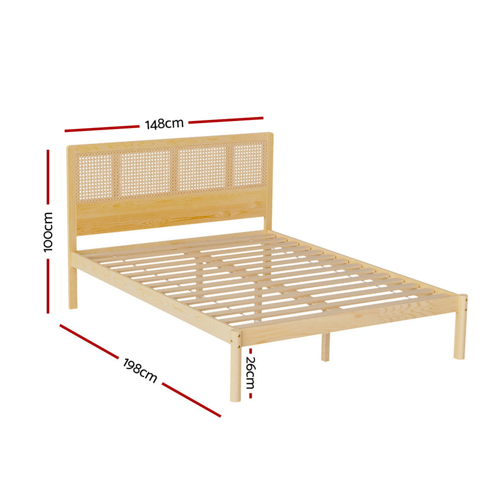 Artiss Bed Frame Double Size Rattan Wooden RITA-Furniture &gt; Bedroom-PEROZ Accessories