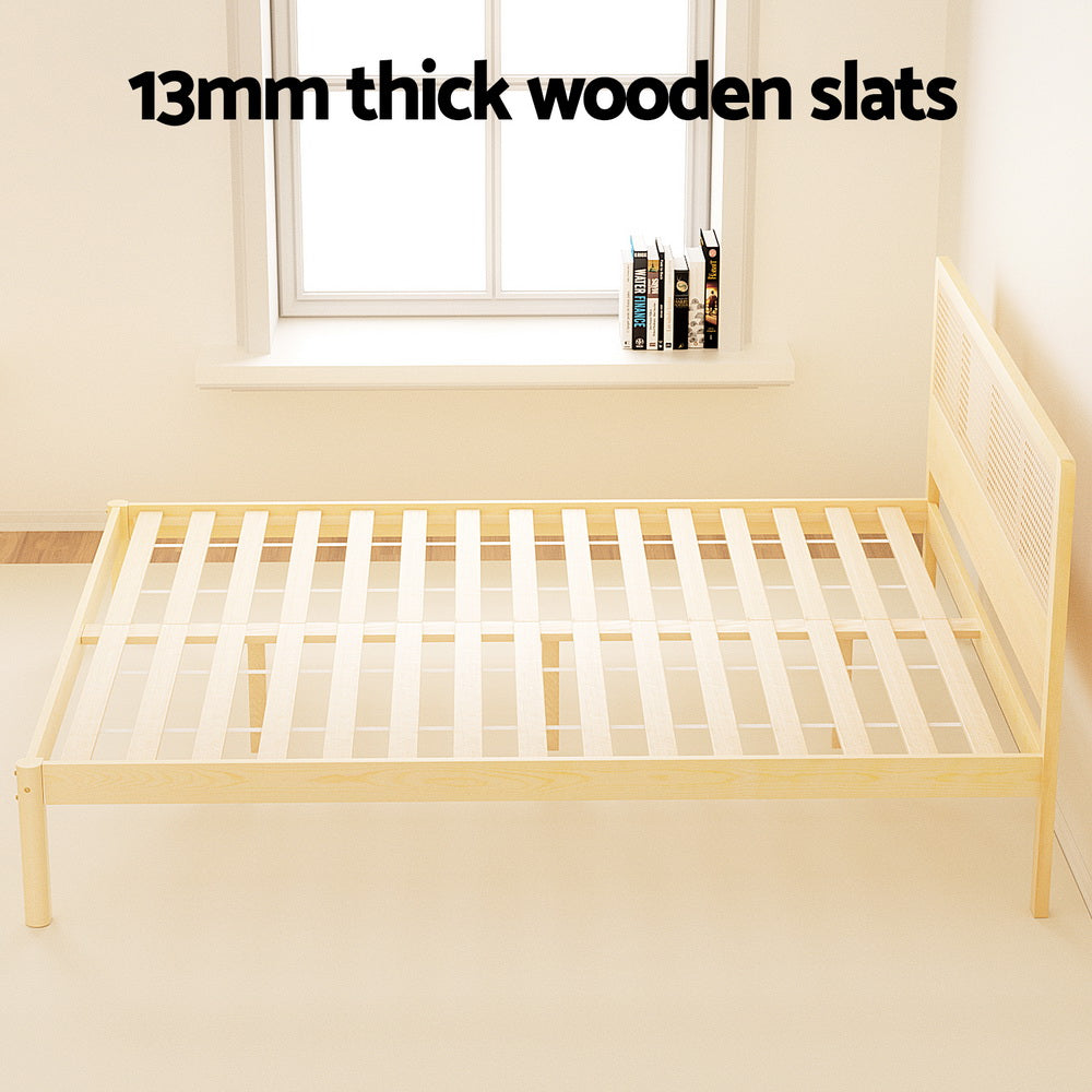 Artiss Bed Frame Double Size Rattan Wooden RITA-Furniture &gt; Bedroom-PEROZ Accessories