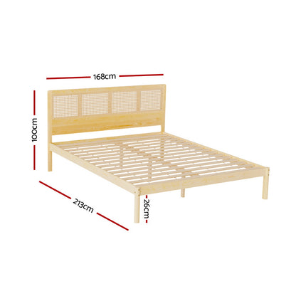 Artiss Bed Frame Queen Size Rattan Wooden RITA-Furniture &gt; Bedroom-PEROZ Accessories