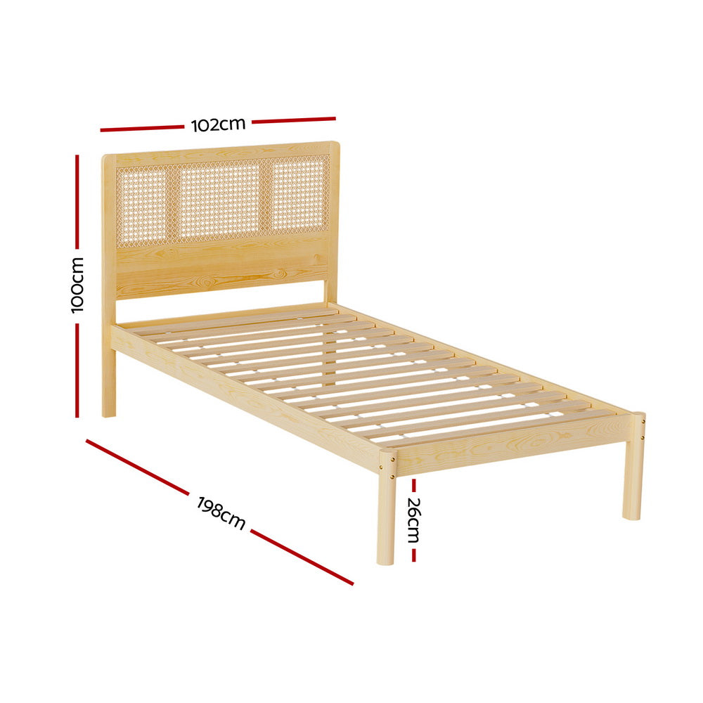 Artiss Bed Frame Single Size Rattan Wooden RITA-Furniture &gt; Bedroom-PEROZ Accessories