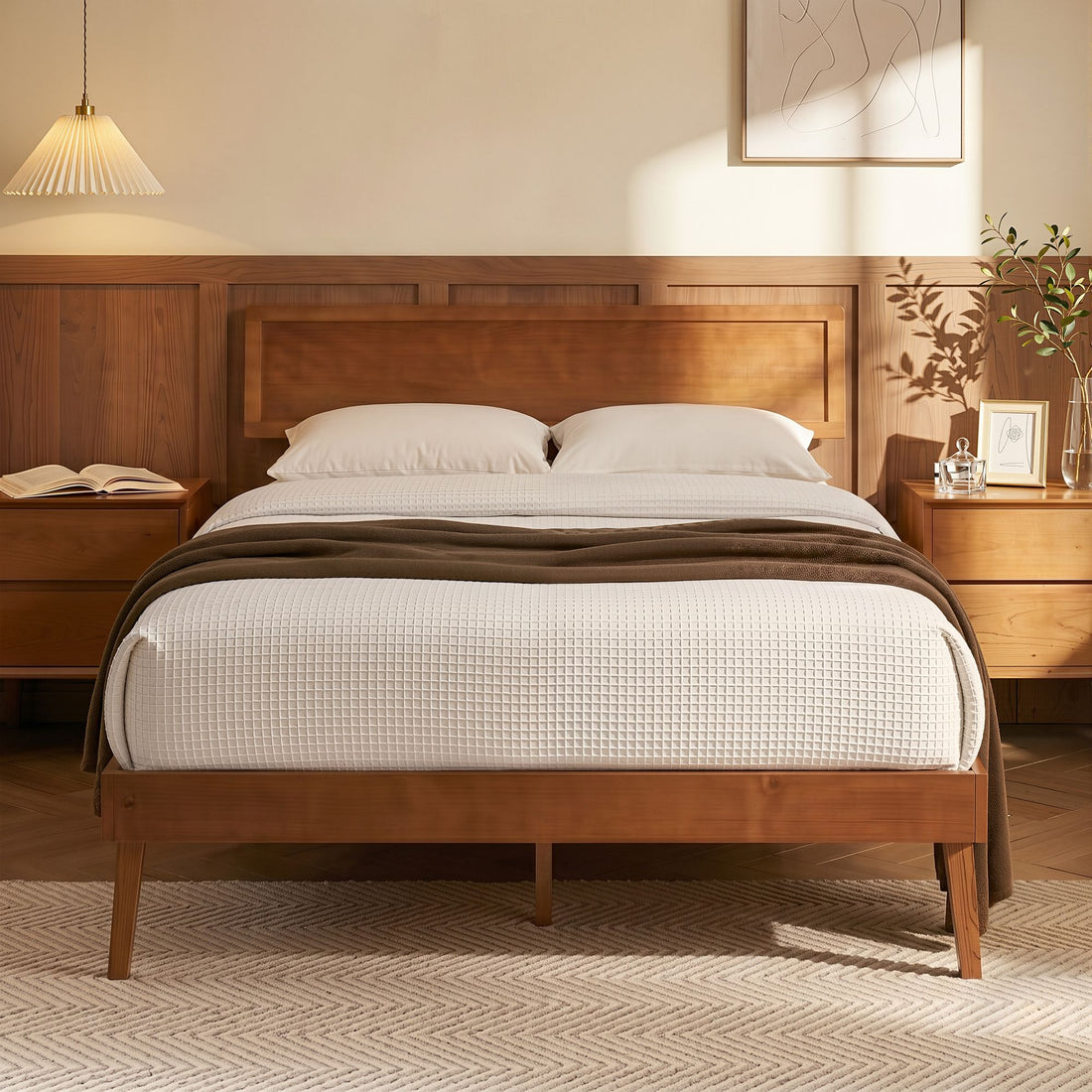 Artiss Bed Frame Queen Size Wooden Bed Base Walnut SPLAY-Furniture > Bedroom > Beds &amp; Bed Frames-PEROZ Accessories
