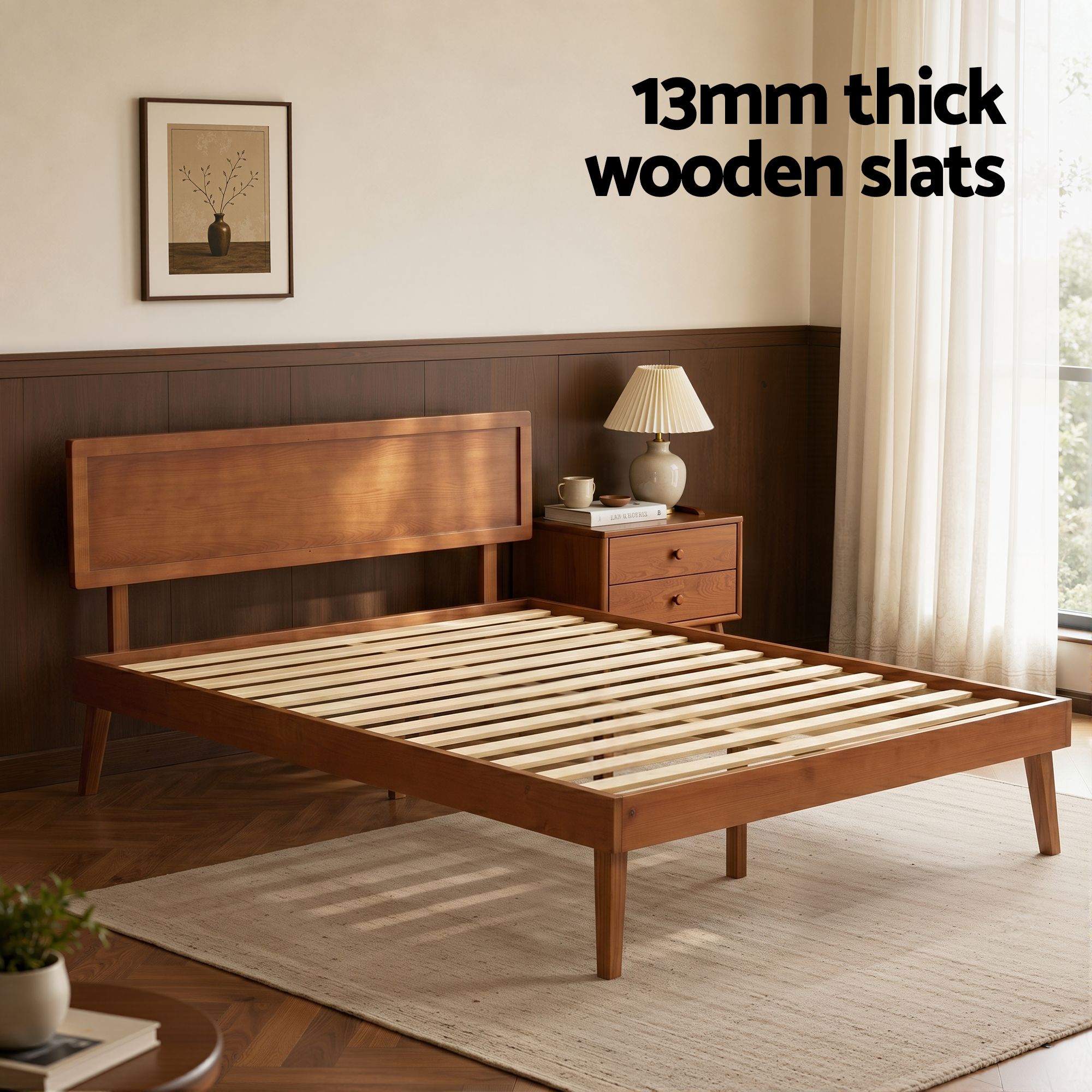 Artiss Bed Frame Queen Size Wooden Bed Base Walnut SPLAY-Furniture > Bedroom > Beds &amp; Bed Frames-PEROZ Accessories