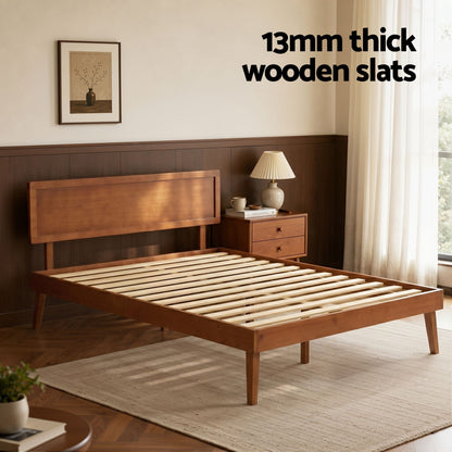 Artiss Bed Frame Queen Size Wooden Bed Base Walnut SPLAY-Furniture > Bedroom > Beds &amp; Bed Frames-PEROZ Accessories