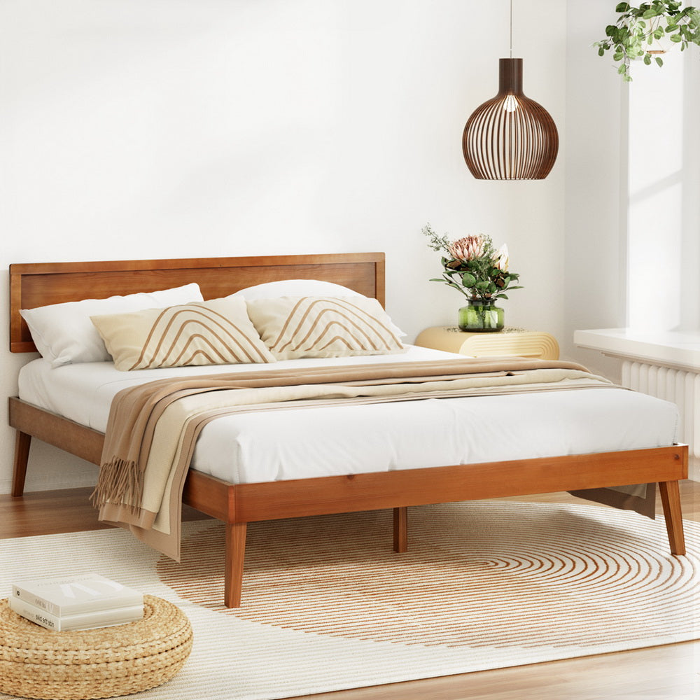 Artiss Bed Frame Queen Size Wooden Bed Base Walnut SPLAY-Furniture &gt; Bedroom &gt; Beds &amp; Bed Frames-PEROZ Accessories