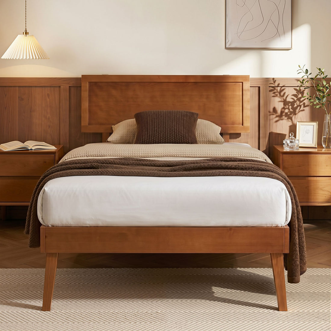Artiss Bed Frame Single Size Wooden Bed Base Walnut SPLAY-Furniture > Bedroom-PEROZ Accessories