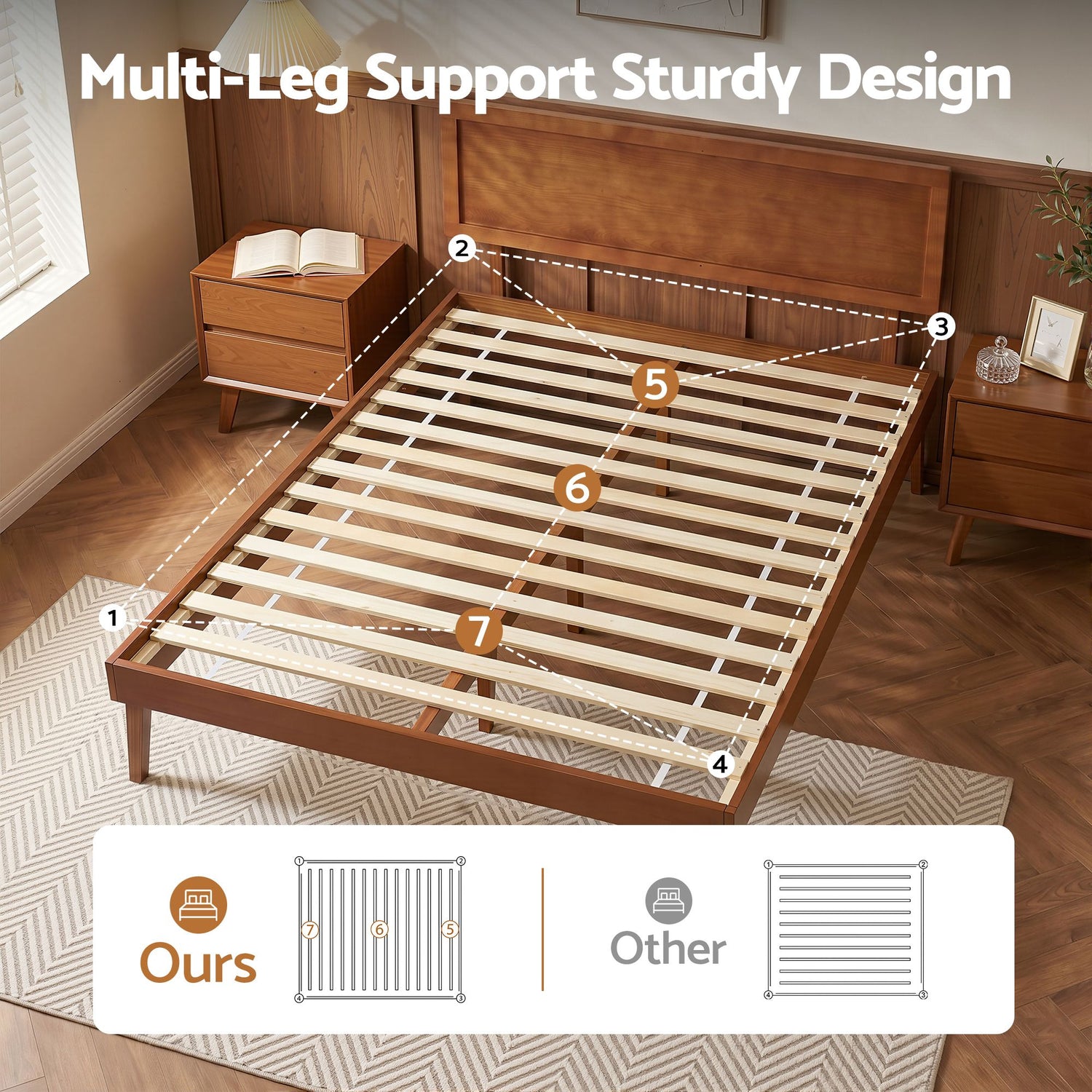 Artiss Bed Frame Single Size Wooden Bed Base Walnut SPLAY-Furniture > Bedroom-PEROZ Accessories