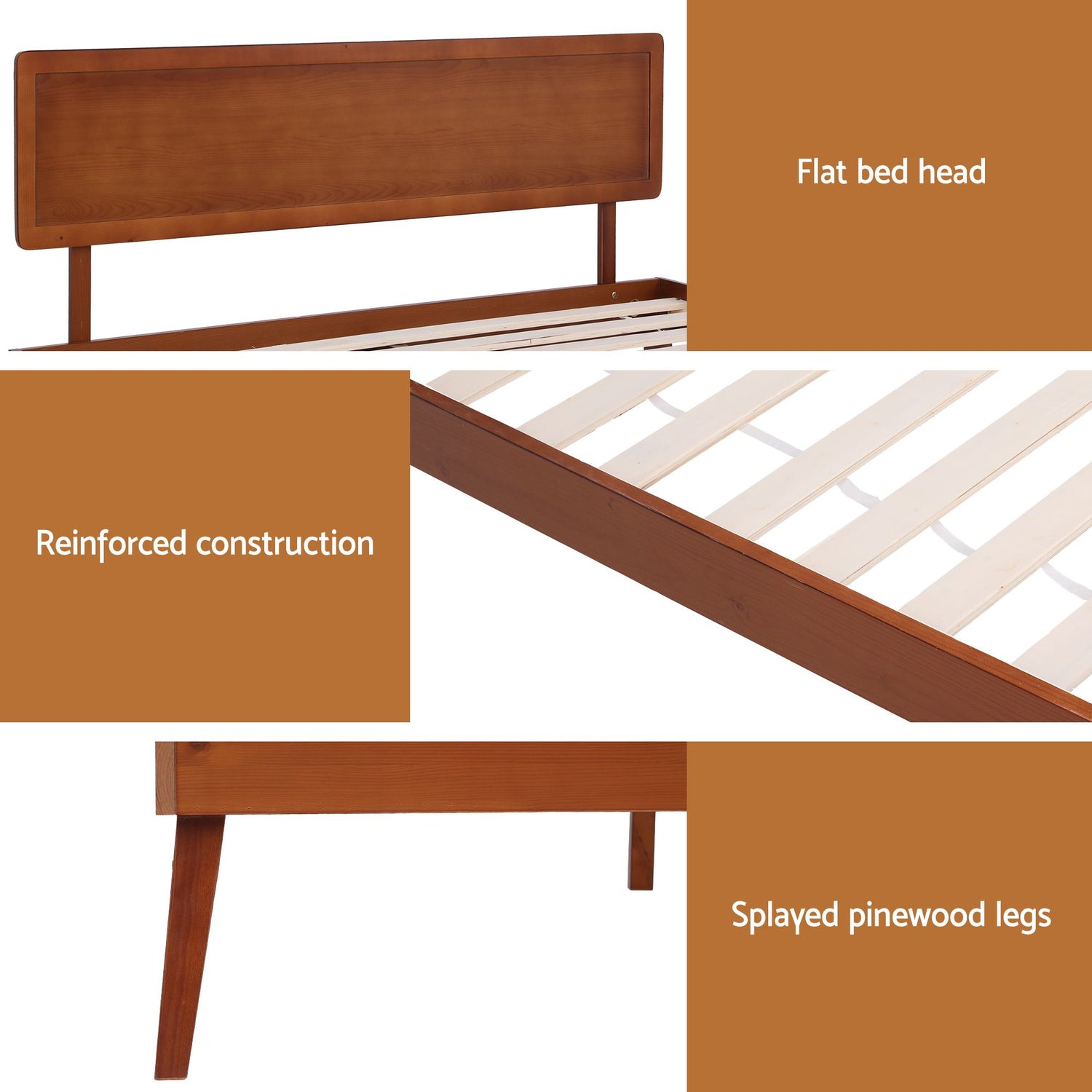 Artiss Bed Frame Single Size Wooden Bed Base Walnut SPLAY-Furniture > Bedroom-PEROZ Accessories