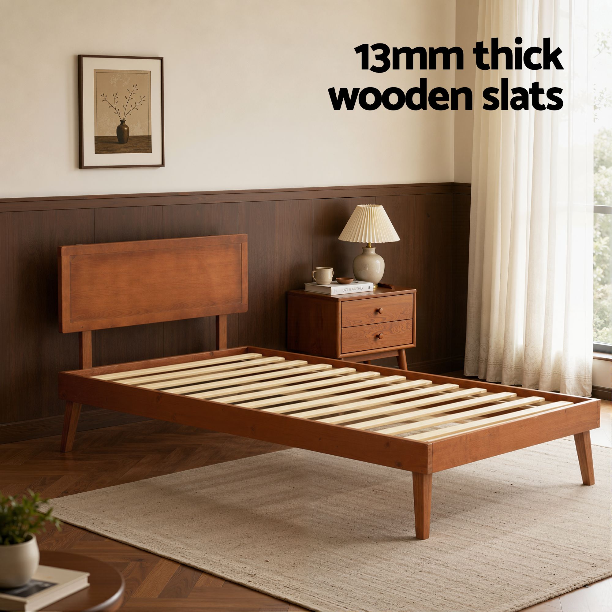 Artiss Bed Frame Single Size Wooden Bed Base Walnut SPLAY-Furniture > Bedroom-PEROZ Accessories