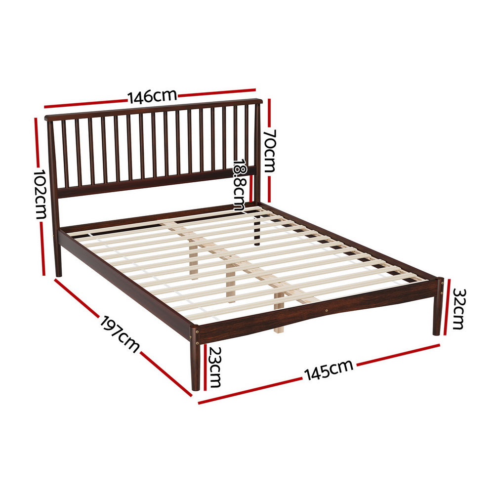 Artiss Bed Frame Double Size Wooden Base Mattress Platform Timber Walnut VISE-Furniture &gt; Bedroom-PEROZ Accessories