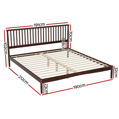 Artiss Bed Frame King Size Wooden Base Mattress Platform Timber Walnut VISE-Furniture &gt; Bedroom-PEROZ Accessories
