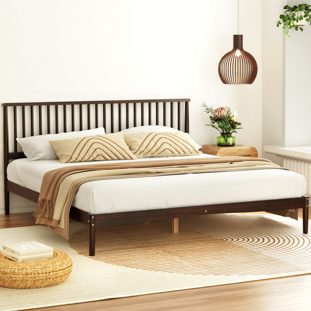 Artiss Bed Frame King Size Wooden Base Mattress Platform Timber Walnut VISE-Furniture &gt; Bedroom-PEROZ Accessories
