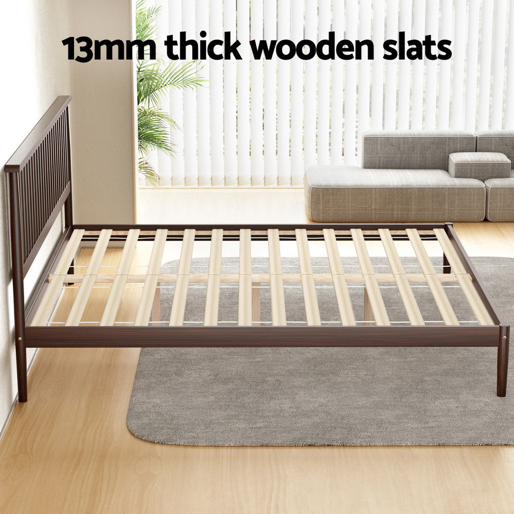 Artiss Bed Frame King Size Wooden Base Mattress Platform Timber Walnut VISE-Furniture &gt; Bedroom-PEROZ Accessories