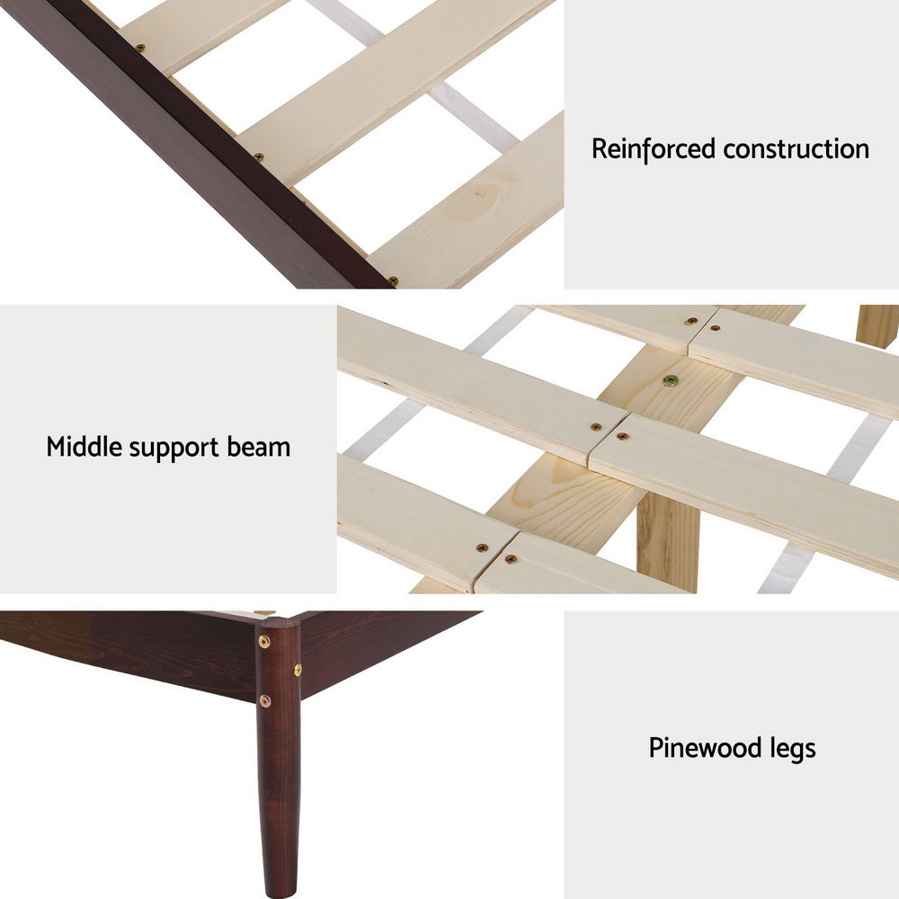 Artiss Bed Frame King Size Wooden Base Mattress Platform Timber Walnut VISE-Furniture &gt; Bedroom-PEROZ Accessories