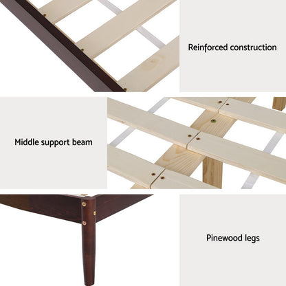 Artiss Bed Frame King Size Wooden Base Mattress Platform Timber Walnut VISE-Furniture &gt; Bedroom-PEROZ Accessories