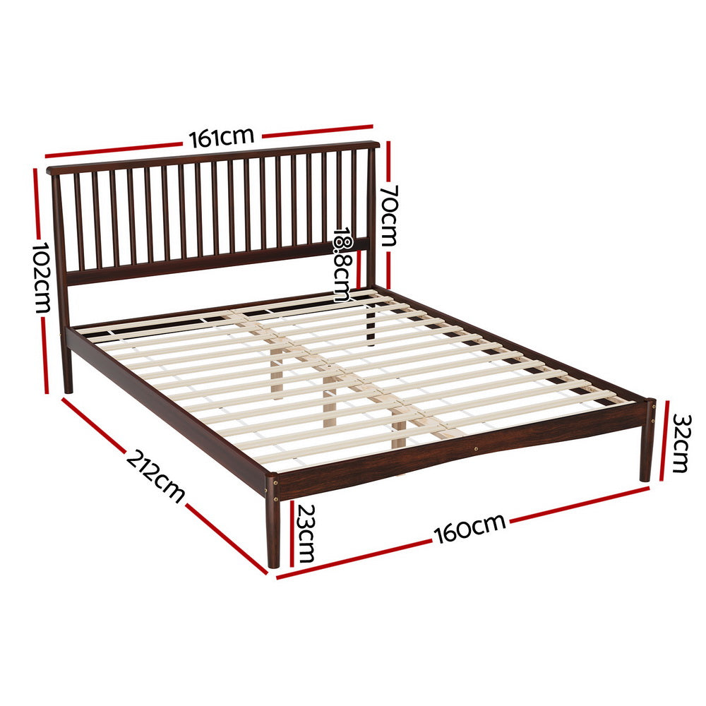 Artiss Bed Frame Queen Size Wooden Base Mattress Platform Timber Walnut VISE-Furniture &gt; Bedroom-PEROZ Accessories