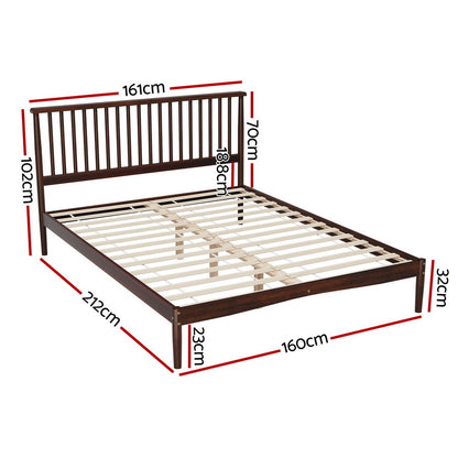 Artiss Bed Frame Queen Size Wooden Base Mattress Platform Timber Walnut VISE-Furniture &gt; Bedroom-PEROZ Accessories