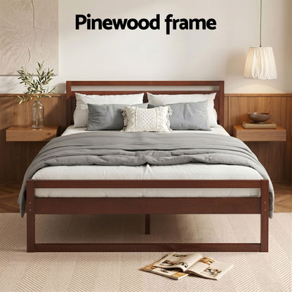 Artiss Bed Frame Double Size Wooden Walnut WITTON-Furniture > Bedroom-PEROZ Accessories