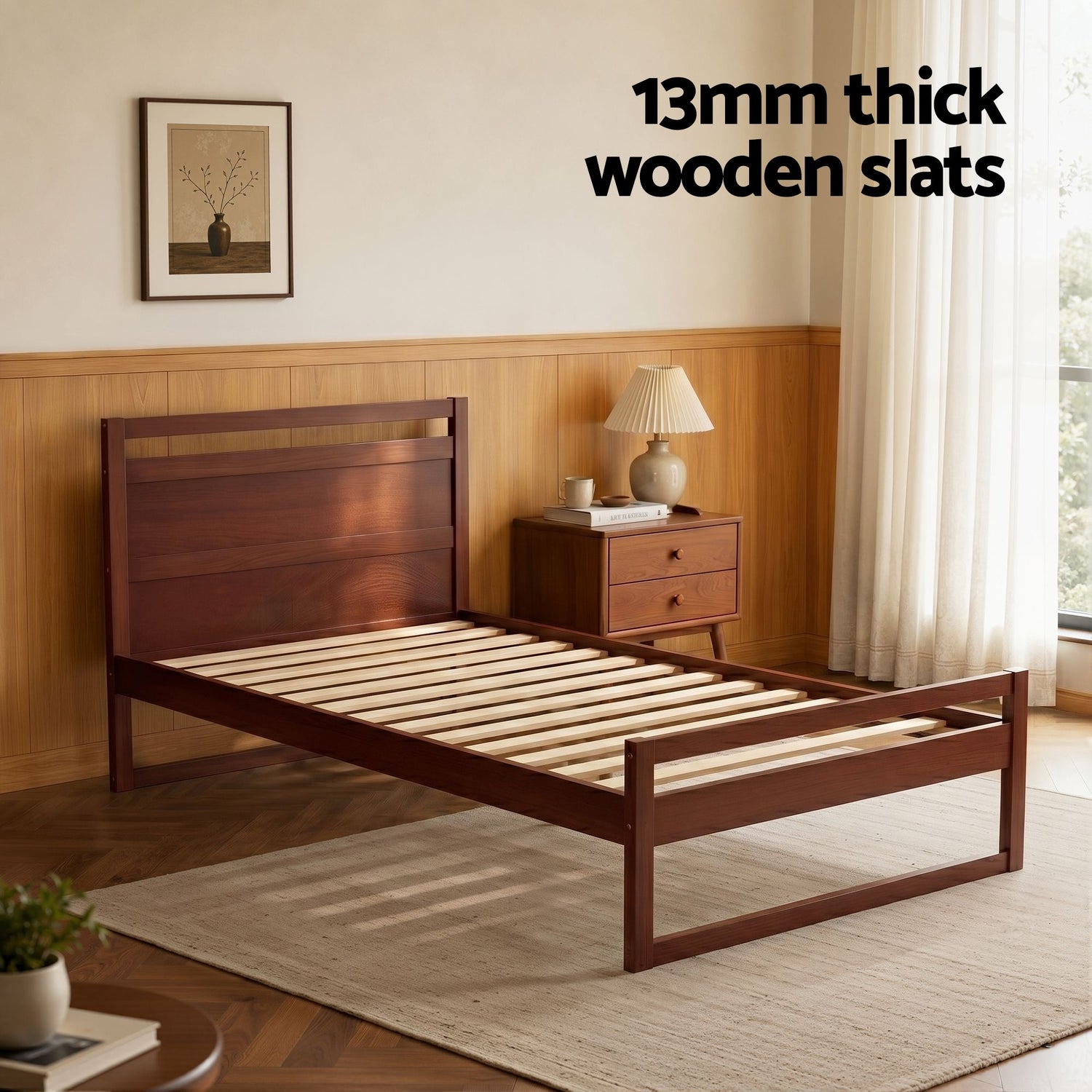 Artiss Bed Frame King Single Size Wooden Walnut WITTON-Furniture > Bedroom-PEROZ Accessories