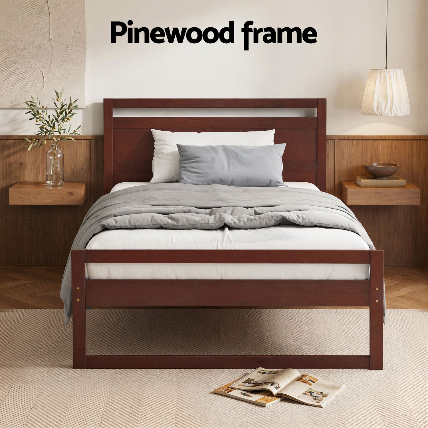 Artiss Bed Frame King Single Size Wooden Walnut WITTON-Furniture > Bedroom-PEROZ Accessories